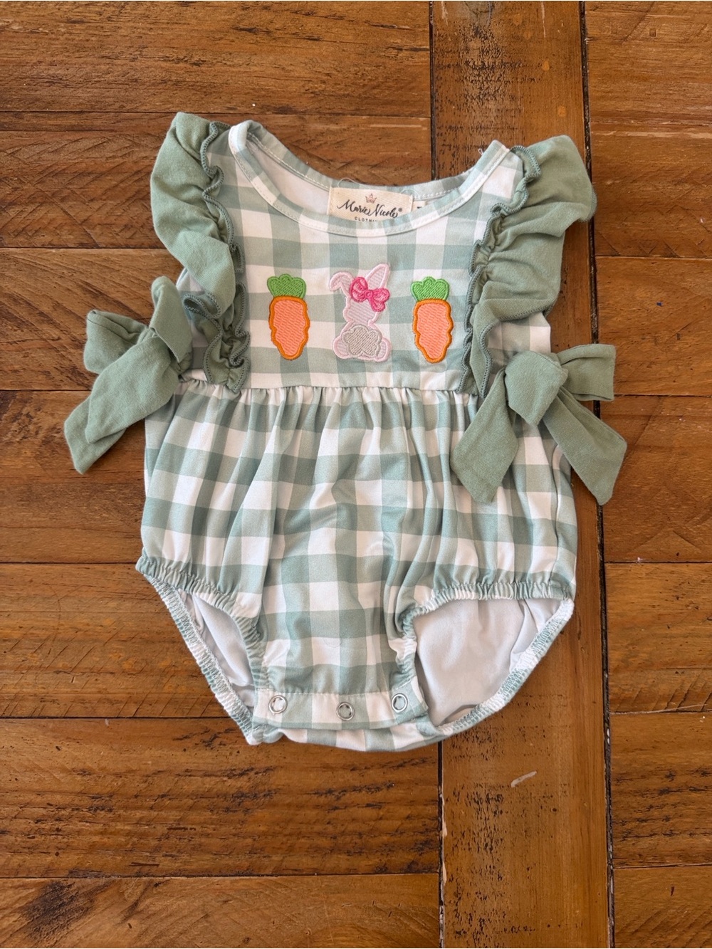 Maisie & Belle Green Gingham Bunny & Carrot Baby One-Piece